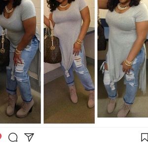 Grey Long slits side shirt. Lightweight